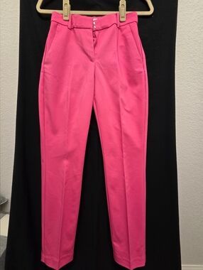 H&M Hot Pink High-Waist Trousers with Hook Closure